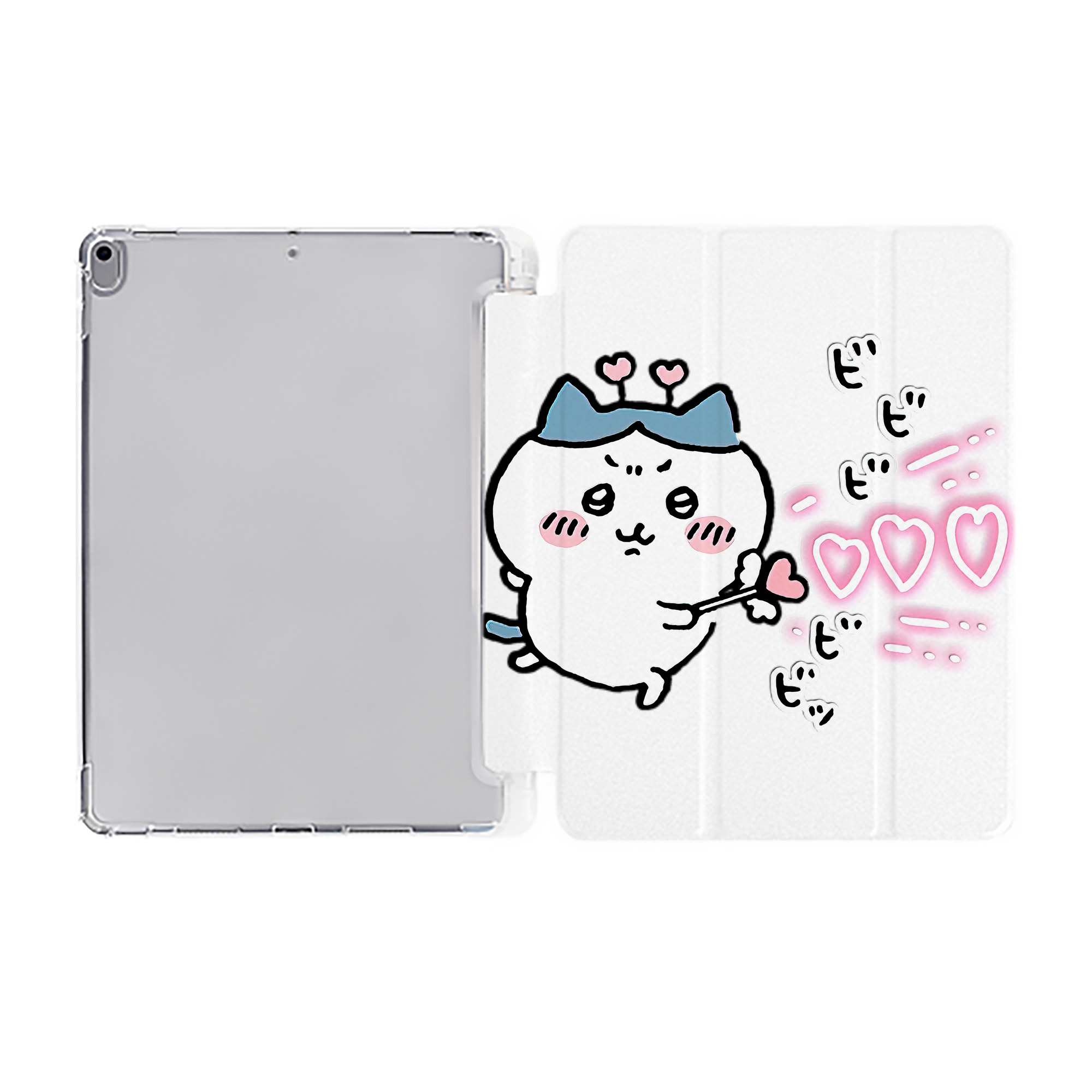 （画像用） ちいかわ ハチワレ Chii-kawa hachiware IPad ケース ペン収納付き 三つ折りスタンド PUレザー×シリコン 対応機種9.5/10.5/10.9インチ